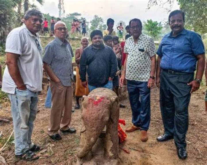 Archeological Group With Elephant Statue