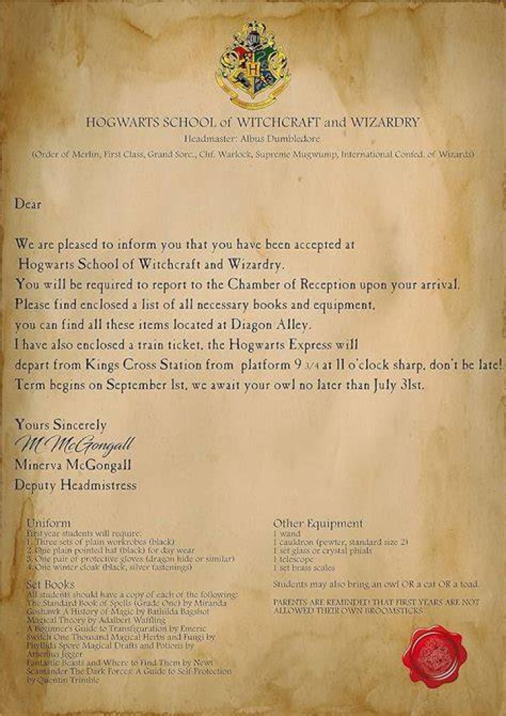 How do you write a Hogwarts acceptance letter?
