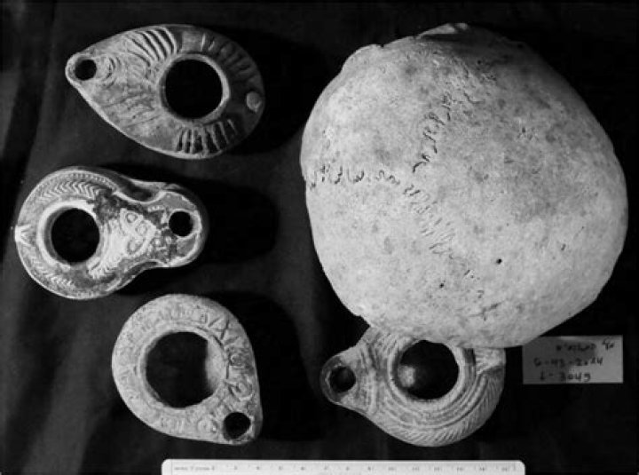 Oil Lamps And Human Cranium